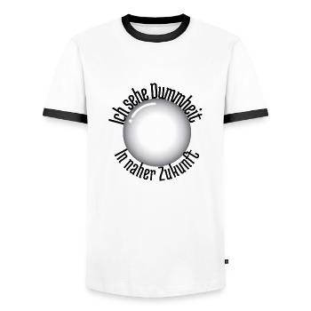 Ich sehe Dummheit in naher Zukunft - Männer Kontrast-T-Shirt - Weiß/Schwarz - Vorne - AI Model Female 172 light (172cm) & AI Model Male 178 dark (178cm)