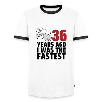 36 Years Ago I Was The Fastest - Men's Ringer Shirt - white/black - Front - AI Model Female 172 light (172cm) & AI Model Male 178 dark (178cm)