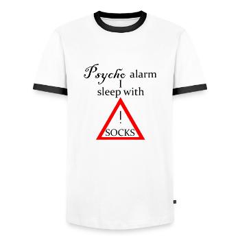 Psycho alarm - Schriftzug - Männer Kontrast-T-Shirt - Weiß/Schwarz - Vorne - AI Model Female 172 light (172cm) & AI Model Male 178 dark (178cm)