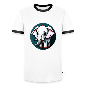 Little Elephant Cartoon Cute Adventure 16 - Men's Ringer Shirt - white/black - Front - AI Model Female 172 light (172cm) & AI Model Male 178 dark (178cm)