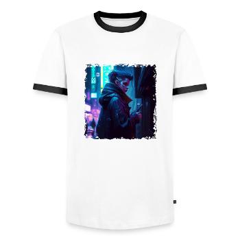 Science fiction artwork in dystopian future - Men's Ringer Shirt - white/black - Front - AI Model Female 172 light (172cm) & AI Model Male 178 dark (178cm)