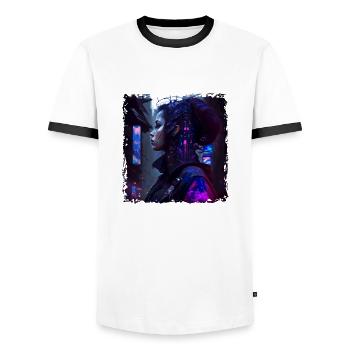 Sci-Fi Cyber Soldier Connected to Network - Men's Ringer Shirt - white/black - Front - AI Model Female 172 light (172cm) & AI Model Male 178 dark (178cm)