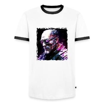 Cyborg, android and mercenaries of the future in neon - Men's Ringer Shirt - white/black - Front - AI Model Female 172 light (172cm) & AI Model Male 178 dark (178cm)