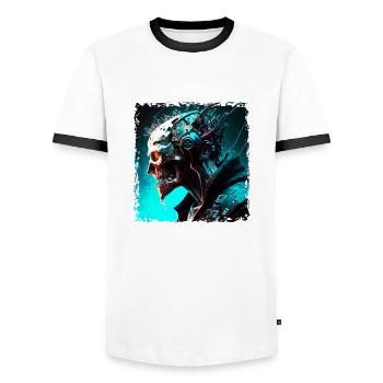 Cyborg or monster as Cyber Android of the future - Men's Ringer Shirt - white/black - Front - AI Model Female 172 light (172cm) & AI Model Male 178 dark (178cm)