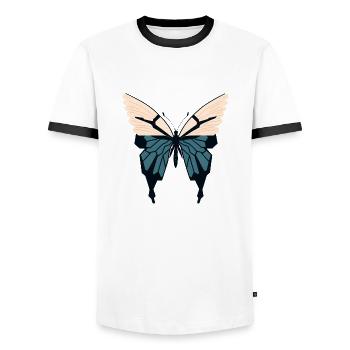 Minimalistischer Schmetterling Einfacher Schmetterling Minimalistisch - Männer Kontrast-T-Shirt - Weiß/Schwarz - Vorne - AI Model Female 172 light (172cm) & AI Model Male 178 dark (178cm)