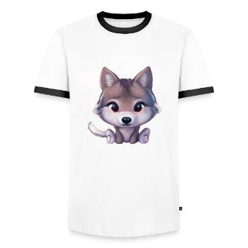 Kleiner wolf - Männer Kontrast-T-Shirt - Weiß/Schwarz - Vorne - AI Model Female 172 light (172cm) & AI Model Male 178 dark (178cm)