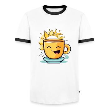Cheerful coffee - Men's Ringer Shirt - white/black - Front - AI Model Female 172 light (172cm) & AI Model Male 178 dark (178cm)