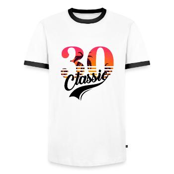 Vintage 1930-30e anniversaire - T-shirt contrasté Homme - blanc/noir - Devant - AI Model Female 172 light (172cm) & AI Model Male 178 dark (178cm)