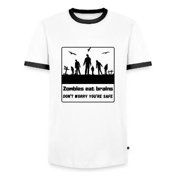 Zombies essen Gehirne - keine Sorge du bist sicher - Männer Kontrast-T-Shirt - Weiß/Schwarz - Vorne - AI Model Female 172 light (172cm) & AI Model Male 178 dark (178cm)