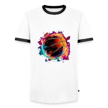Basketball in Flash Art Design for Sports Fans - Men's Ringer Shirt - white/black - Front - AI Model Female 172 light (172cm) & AI Model Male 178 dark (178cm)