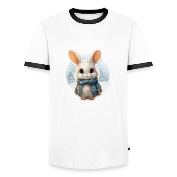 Bunny in the snow with scarf and jacket - Men's Ringer Shirt - white/black - Front - AI Model Female 172 light (172cm) & AI Model Male 178 dark (178cm)