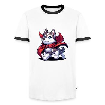Superhelden-Husky - Männer Kontrast-T-Shirt - Weiß/Schwarz - Vorne - AI Model Female 172 light (172cm) & AI Model Male 178 dark (178cm)