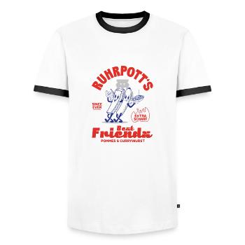 Ruhrpott Motiv - Pommes & Currywurst, Funny - Männer Kontrast-T-Shirt - Weiß/Schwarz - Vorne - AI Model Female 172 light (172cm) & AI Model Male 178 dark (178cm)