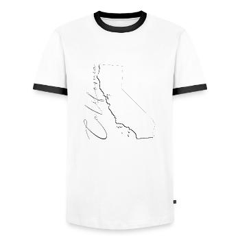 California (USA) | Map | Shadow Script - Men's Ringer Shirt - white/black - Front - AI Model Female 172 light (172cm) & AI Model Male 178 dark (178cm)