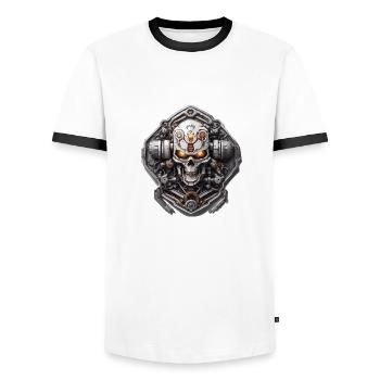 Skull / skull / skeleton / gothic / tattoo - Men's Ringer Shirt - white/black - Front - AI Model Female 172 light (172cm) & AI Model Male 178 dark (178cm)