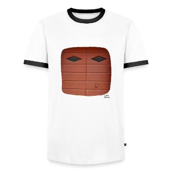 I see faces - I see faces '1 - Men's Ringer Shirt - white/black - Front - AI Model Female 172 light (172cm) & AI Model Male 178 dark (178cm)