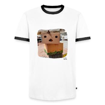 I see faces - I see faces '3 - Men's Ringer Shirt - white/black - Front - AI Model Female 172 light (172cm) & AI Model Male 178 dark (178cm)