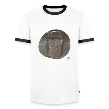 I see faces - Ich sehe Gesichter - Men's Ringer Shirt - white/black - Front - AI Model Female 172 light (172cm) & AI Model Male 178 dark (178cm)