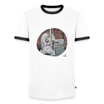 I see faces - Ich sehe Gesichter - Men's Ringer Shirt - white/black - Front - AI Model Female 172 light (172cm) & AI Model Male 178 dark (178cm)