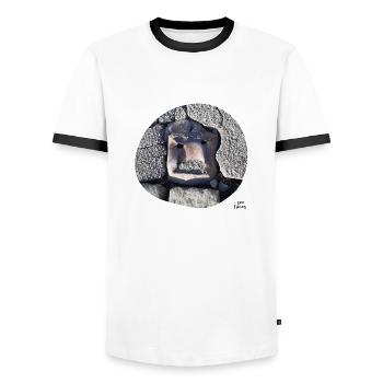 I see faces - Ich sehe Gesichter - Men's Ringer Shirt - white/black - Front - AI Model Female 172 light (172cm) & AI Model Male 178 dark (178cm)