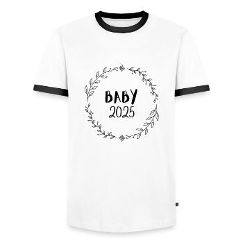 BABY 2025 - Männer Kontrast-T-Shirt - Weiß/Schwarz - Vorne - AI Model Female 172 light (172cm) & AI Model Male 178 dark (178cm)