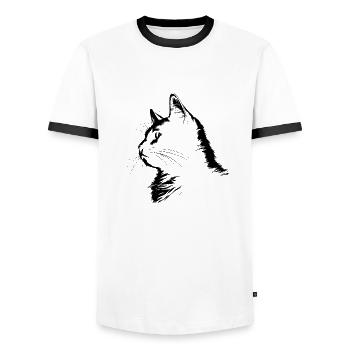 Chat, Motif De Chat - T-shirt contrasté Homme - blanc/noir - Devant - AI Model Female 172 light (172cm) & AI Model Male 178 dark (178cm)