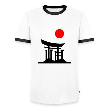 Silhouette de la porte du Japon 01 - T-shirt contrasté Homme - blanc/noir - Devant - AI Model Female 172 light (172cm) & AI Model Male 178 dark (178cm)