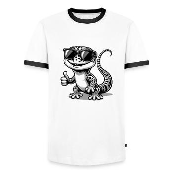 Gecko with sunglasses - Men's Ringer Shirt - white/black - Front - AI Model Female 172 light (172cm) & AI Model Male 178 dark (178cm)