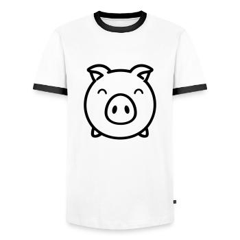 pig - Men's Ringer Shirt - white/black - Front - AI Model Female 172 light (172cm) & AI Model Male 178 dark (178cm)