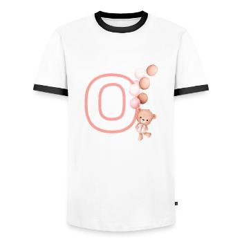 Lettre o rose ours - T-shirt contrasté Homme - blanc/noir - Devant - AI Model Female 172 light (172cm) & AI Model Male 178 dark (178cm)