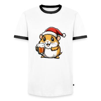 Hamster Christmas Beer - Men's Ringer Shirt - white/black - Front - AI Model Female 172 light (172cm) & AI Model Male 178 dark (178cm)