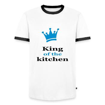 Tablier de cuisine pour homme - T-shirt contrasté Homme - blanc/noir - Devant - AI Model Female 172 light (172cm) & AI Model Male 178 dark (178cm)