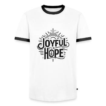 Joyeux dans l’espérance - T-shirt contrasté Homme - blanc/noir - Devant - AI Model Female 172 light (172cm) & AI Model Male 178 dark (178cm)