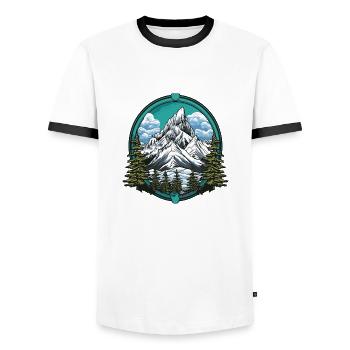 Berge Mountains - Men's Ringer Shirt - white/black - Front - AI Model Female 172 light (172cm) & AI Model Male 178 dark (178cm)