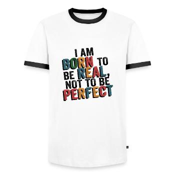 je suis vrai pas parfait - humour - T-shirt contrasté Homme - blanc/noir - Devant - AI Model Female 172 light (172cm) & AI Model Male 178 dark (178cm)