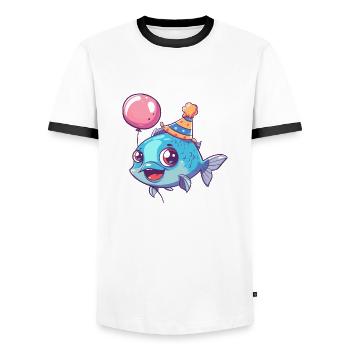 Piranha Fish Birthday Comic Cute - Men's Ringer Shirt - white/black - Front - AI Model Female 172 light (172cm) & AI Model Male 178 dark (178cm)
