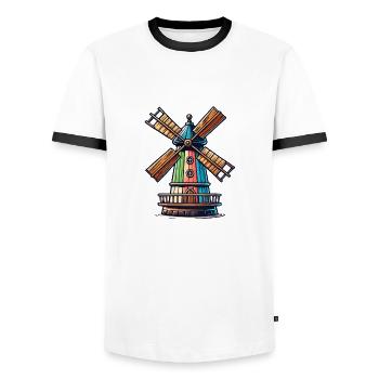 windmill - Men's Ringer Shirt - white/black - Front - AI Model Female 172 light (172cm) & AI Model Male 178 dark (178cm)