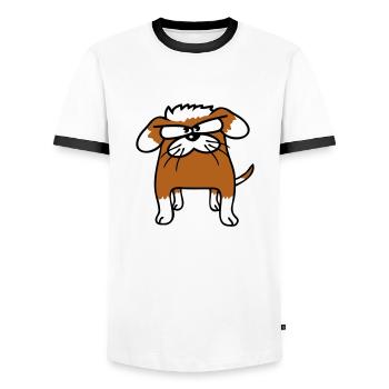 Dog animal looks angry angry serious aggressive sour - Men's Ringer Shirt - white/black - Front - AI Model Female 172 light (172cm) & AI Model Male 178 dark (178cm)