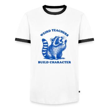 Étrange enseignants construire personnage chemise raton laveur - T-shirt contrasté Homme - blanc/noir - Devant - AI Model Female 172 light (172cm) & AI Model Male 178 dark (178cm)