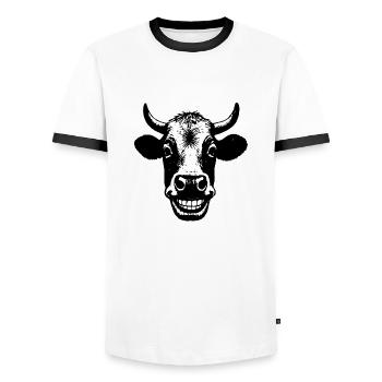 Grinning Cow - Men's Ringer Shirt - white/black - Front - AI Model Female 172 light (172cm) & AI Model Male 178 dark (178cm)