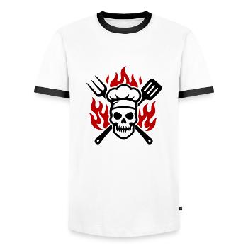 Grill crâne cuire flamme - T-shirt contrasté Homme - blanc/noir - Devant - AI Model Female 172 light (172cm) & AI Model Male 178 dark (178cm)