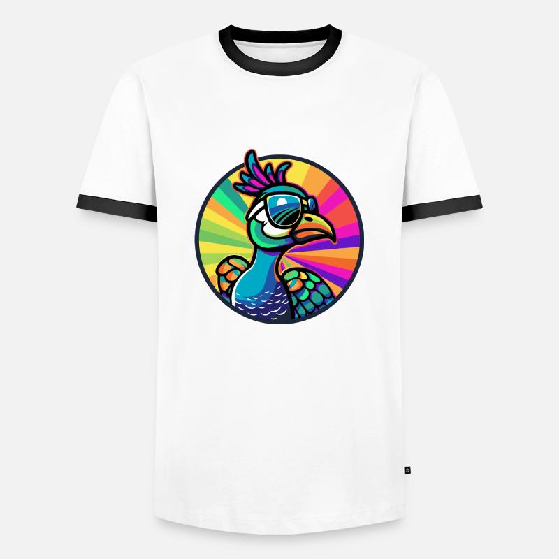 Pfau Vogel Comic Cool - Männer Kontrast-T-Shirt - Weiß/Schwarz