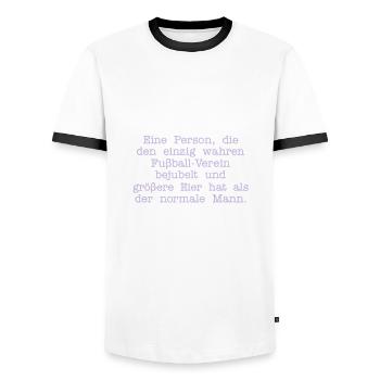 Fußball - Rostocker Substantiv = ALPHATIER - Männer Kontrast-T-Shirt - Weiß/Schwarz - Vorne - AI Model Female 172 light (172cm) & AI Model Male 178 dark (178cm)