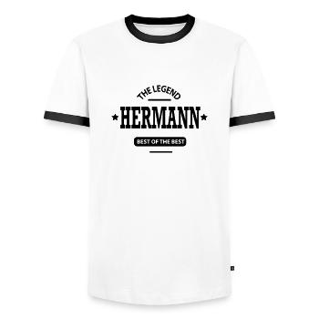 hermann - Männer Kontrast-T-Shirt - Weiß/Schwarz - Vorne - AI Model Female 172 light (172cm) & AI Model Male 178 dark (178cm)