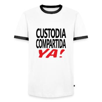 Custodia Compartida YA Negro - Men's Ringer Shirt - white/black - Front - AI Model Female 172 light (172cm) & AI Model Male 178 dark (178cm)