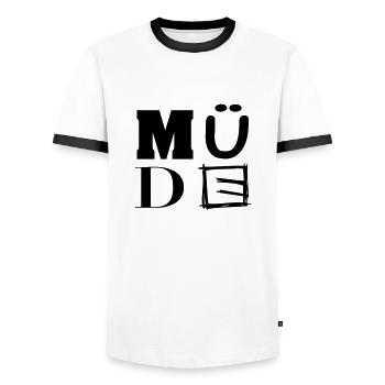 tired - Men's Ringer Shirt - white/black - Front - AI Model Female 172 light (172cm) & AI Model Male 178 dark (178cm)