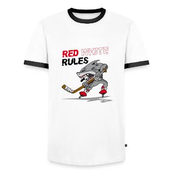 Règles Rouge Blanc - T-shirt contrasté Homme - blanc/noir - Devant - AI Model Female 172 light (172cm) & AI Model Male 178 dark (178cm)