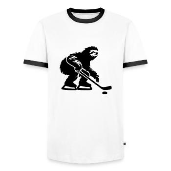 Faultier Eishockeyspieler Eishockey Silhouette - Männer Kontrast-T-Shirt - Weiß/Schwarz - Vorne - AI Model Female 172 light (172cm) & AI Model Male 178 dark (178cm)
