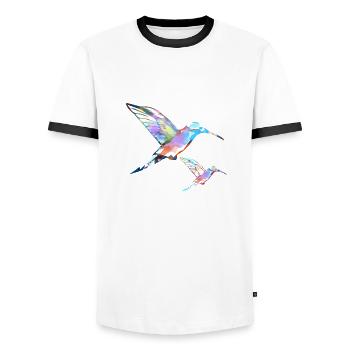 kolibri ,aquarell, naturecontest,pastell, malerei, - Männer Kontrast-T-Shirt - Weiß/Schwarz - Vorne - AI Model Female 172 light (172cm) & AI Model Male 178 dark (178cm)