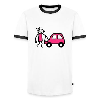 Strichmännchen Autowäsche - V2 - Männer Kontrast-T-Shirt - Weiß/Schwarz - Vorne - AI Model Female 172 light (172cm) & AI Model Male 178 dark (178cm)
